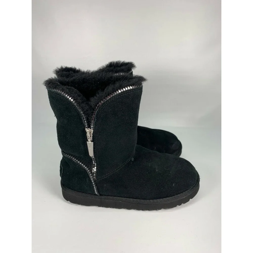 UGG Australia Girls Black Suede FLORENCE 1016992K Short Zipper Warm Boots Size 4